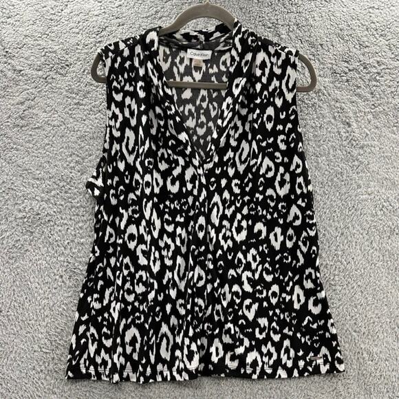 Calvin‎ Klein Women's XL Tank Top V-Neck Flowy Black White Business Work - Picture 1 of 7